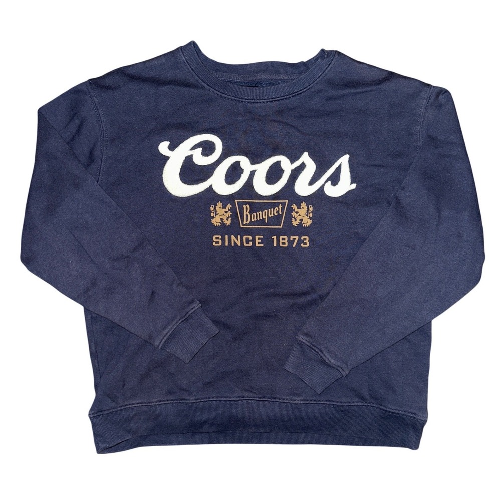 Coors Banquet Beer Graphic Sweatshirt Navy Blue Brew City Brand XS Mens Pullover